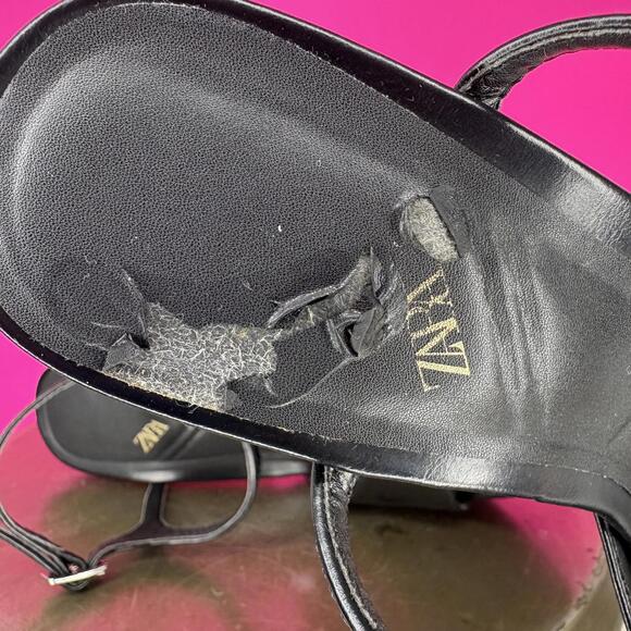 Zara Black Chunky High Heeled Platform Sandal Sz 39 - Picture 6 of 8